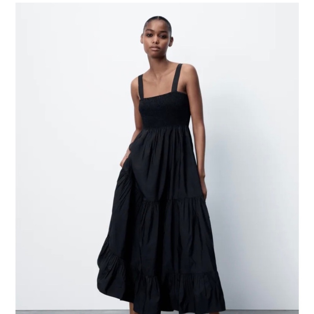 Zara Black Poplin Midi Dress